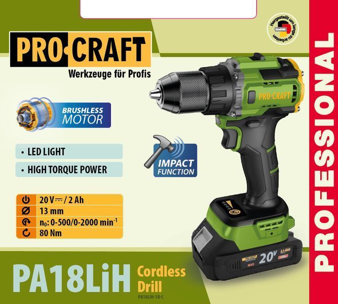 Шуруповерт Procraft PA18LiH з ударом (1 акб і зп) 001822 фото