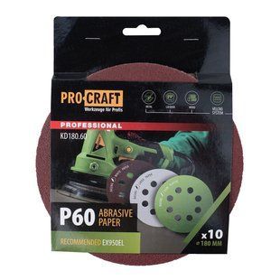 Круг шлифовальный самозацепной Procraft KD180.60 UNIVERSAL (набор 10 шт.) 8 отв. KD18060 фото