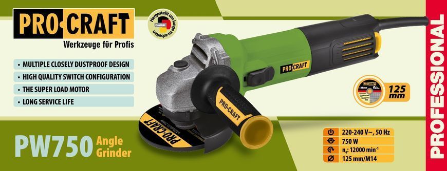 Кутошліфувальна машина Procraft PW750 125 мм 007500 фото